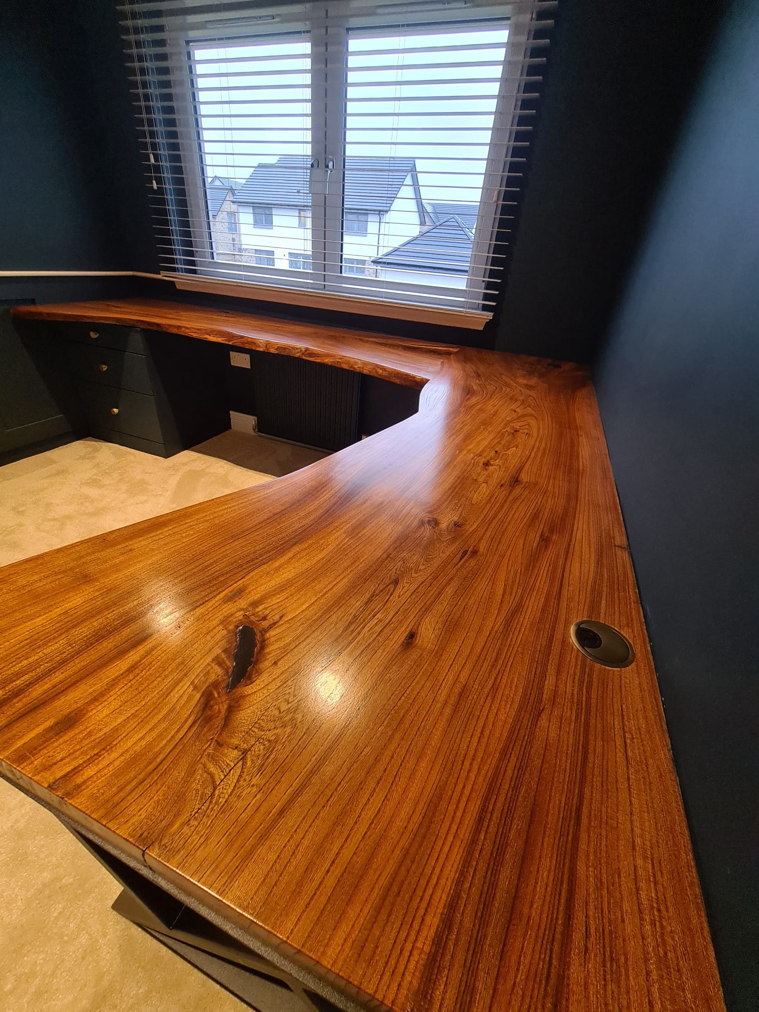 L shaped Table Top out of Book Matched Elm