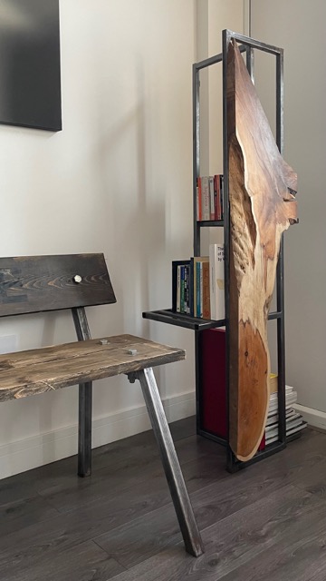 Steel book shelve with Yew timber