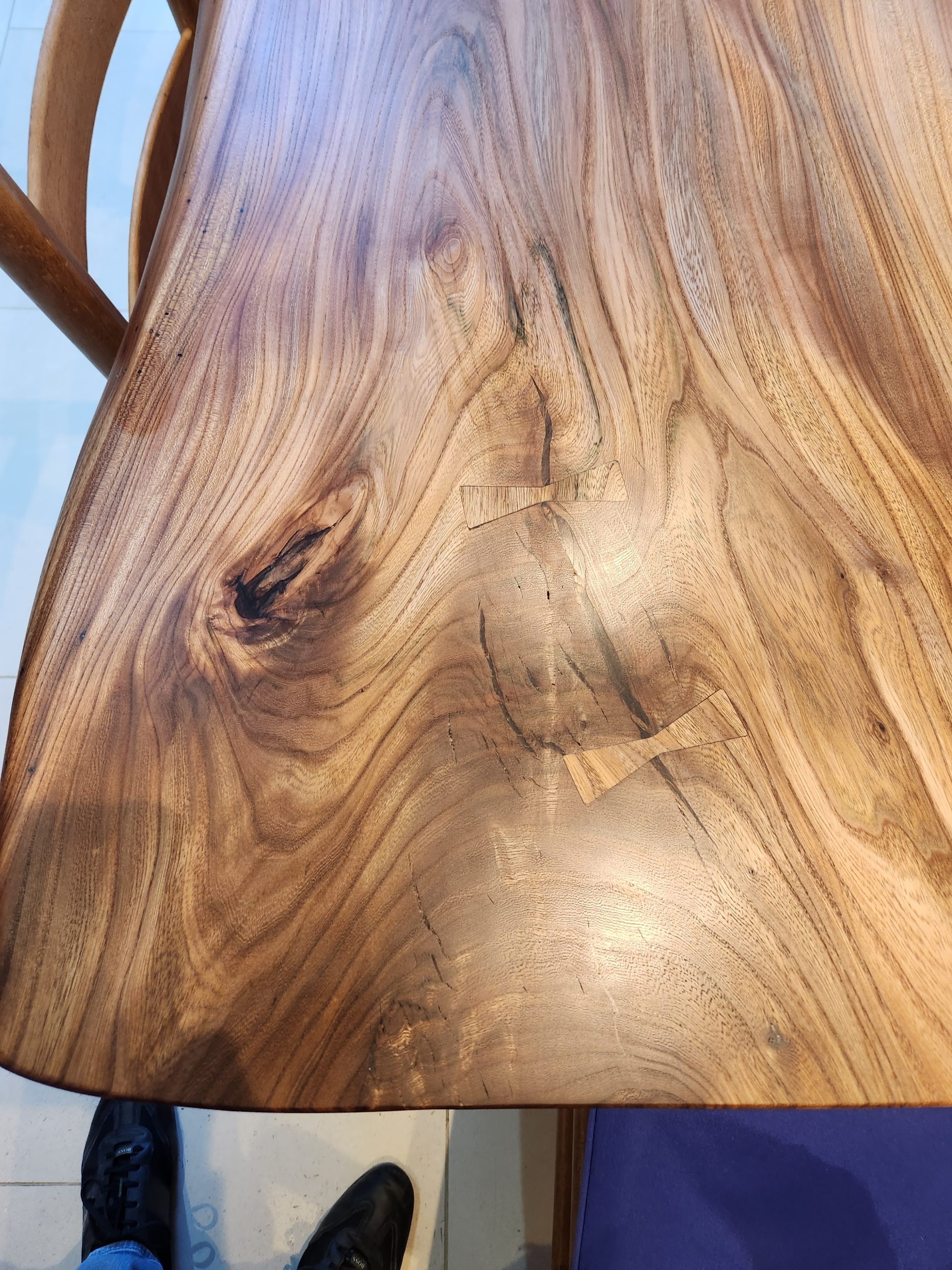Table top made out of book matched pair of Elm planks