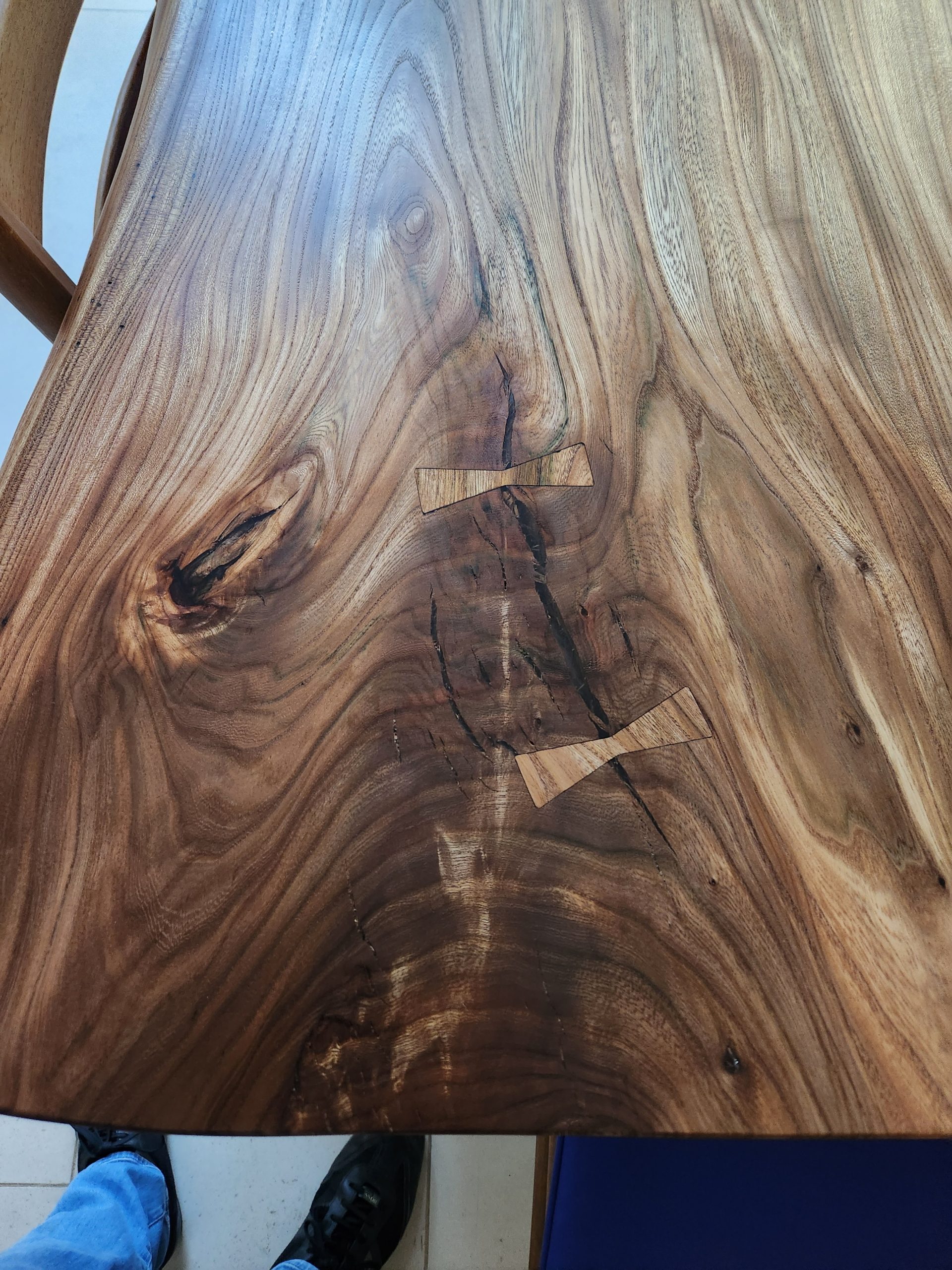 Table top made out of book matched pair of Elm planks