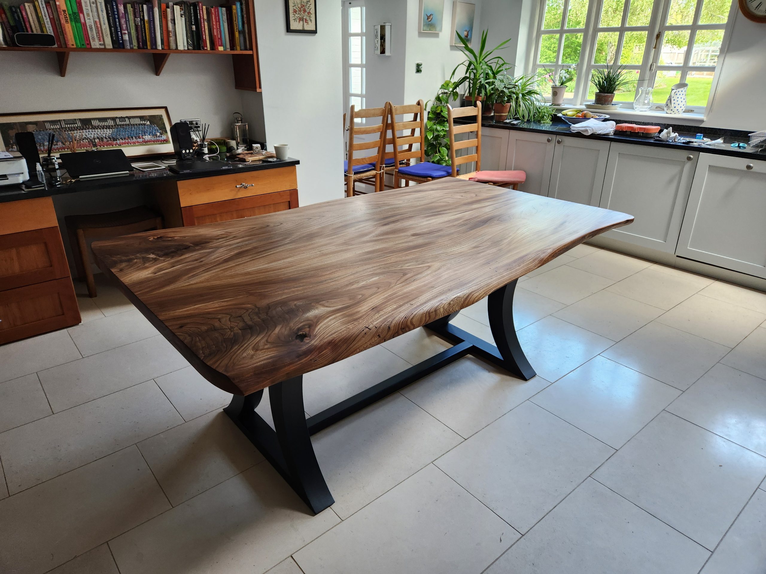 Table top made out of book matched pair of Elm planks