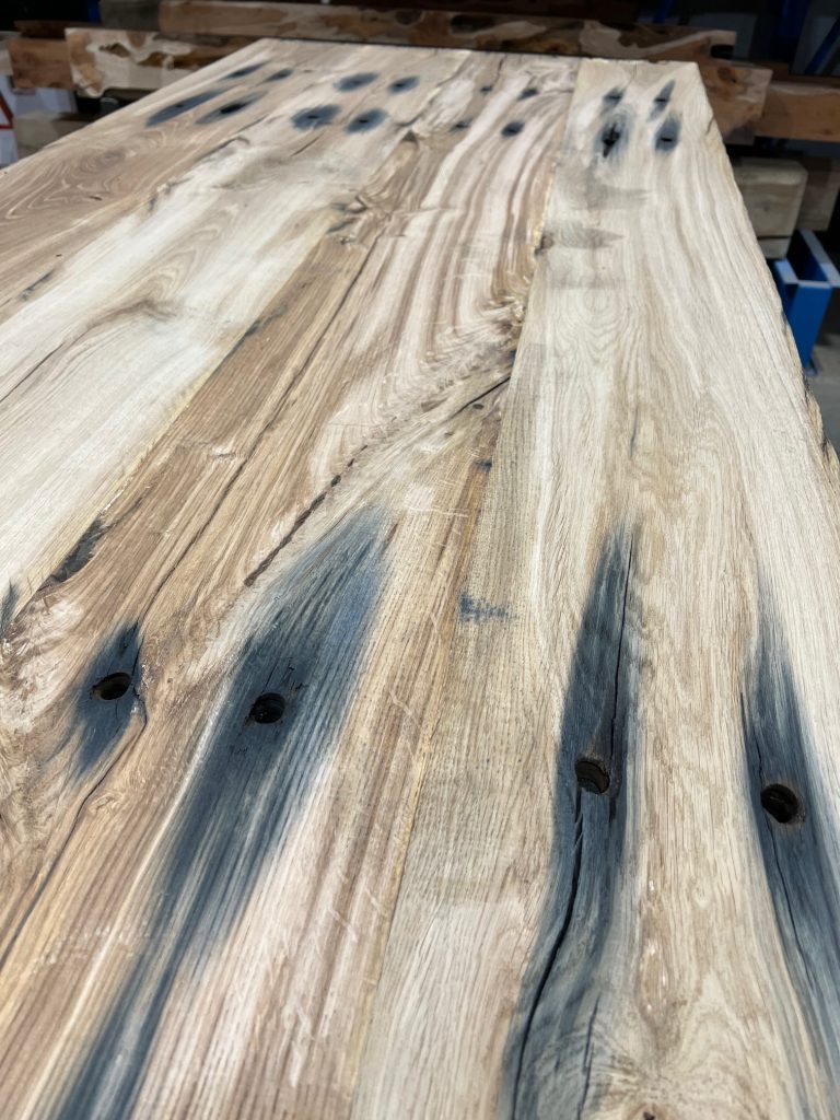 Rustic Oak table top made from reclaimed train sleepers