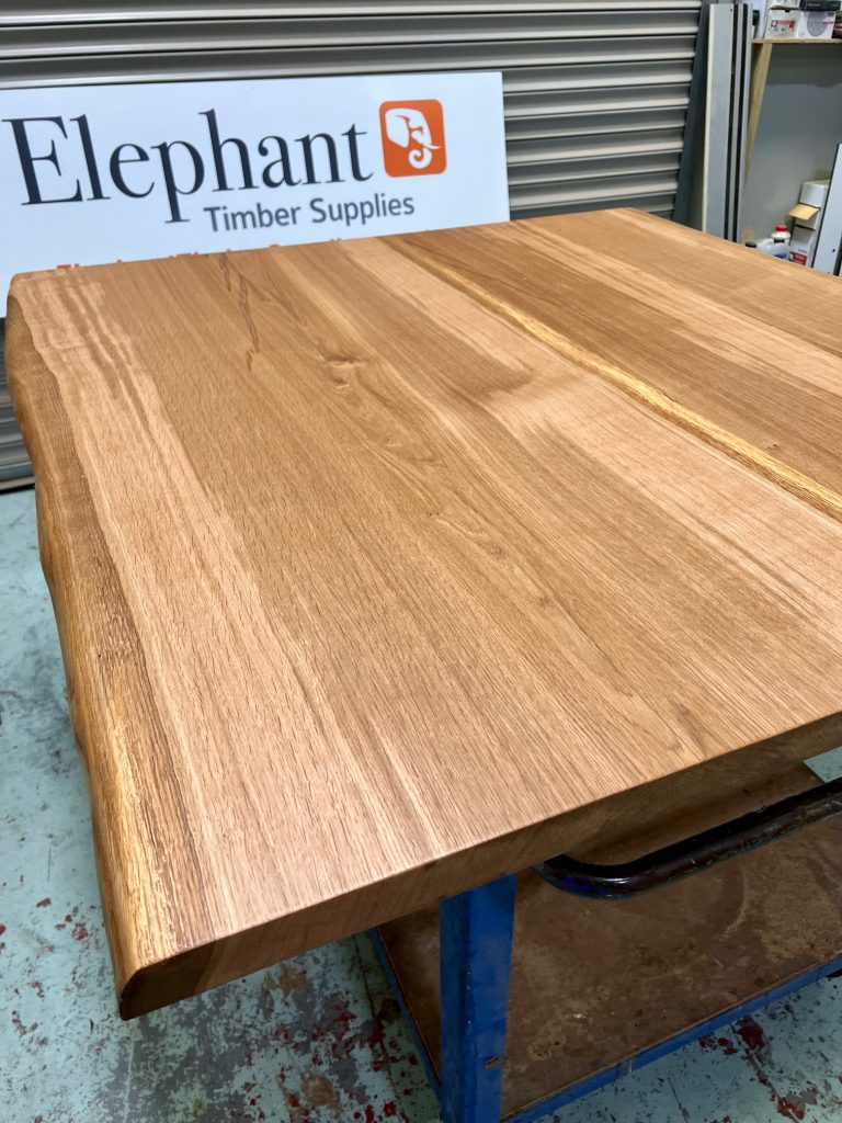 Oak kitchen island made out of 4 large Oak slabs. Joined, sanded and oiled in Osmo oil. Measuring 1400 x 1300 x 44mm thick.