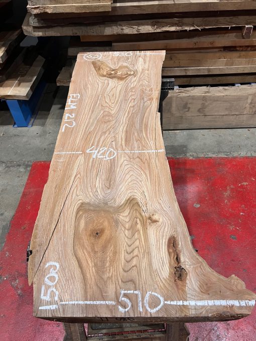 Elm #212. Kiln dried. Measuring 1500 long, 420/530mm wide and 52mm thick. Can be delivered anywhere in the UK (Mainland).
