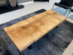 So pleased with the finished job ! Trapezium legs are from Stoaked - really well made and solid to fix to top . Thank you for the well shaped and sanded timber , all cut to perfect size for us . Real character in the wood - oil is one coat of osmo clear extra thin for penetration and then two coats of osmo 3011 clear glossy . Thanks again Cheers Steve