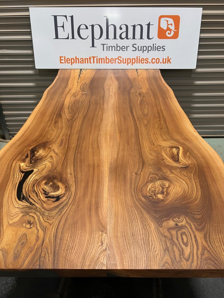 Book matched Elm table top finished in Odies oil