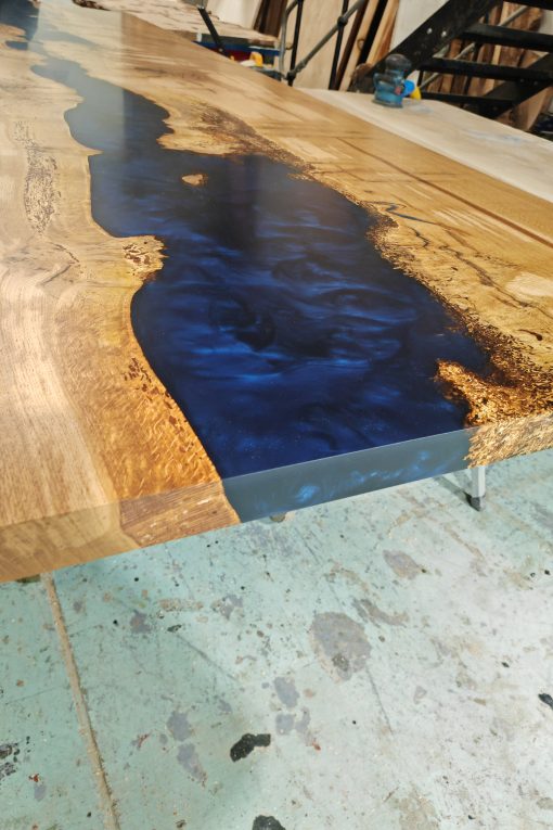 Alternative view of Burr Oak TableTop - Blue Resin - SOLD